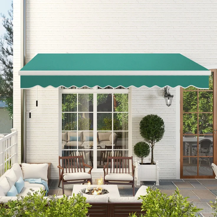Manuelle Markise 395 x 245 cm mit Kurbel, für Balkon, Terrasse oder Patio, aus Aluminium und 280 g/m² Polyestergewebe, UV-beständig, grün – Bild 4