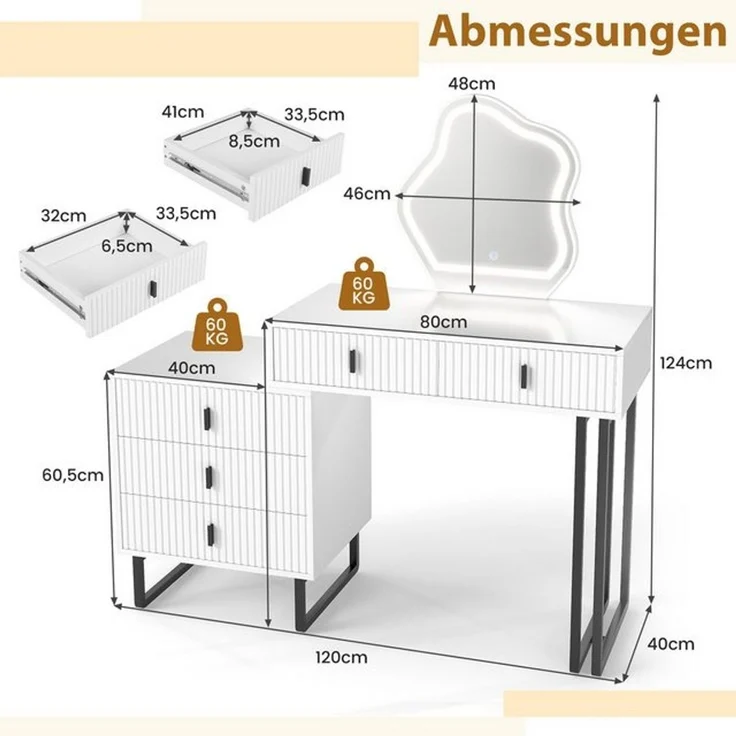 COSTWAY Schminktisch (1-St), mit LED Spiegel & Beistellschrank, Kosmetiktisch – Bild 4