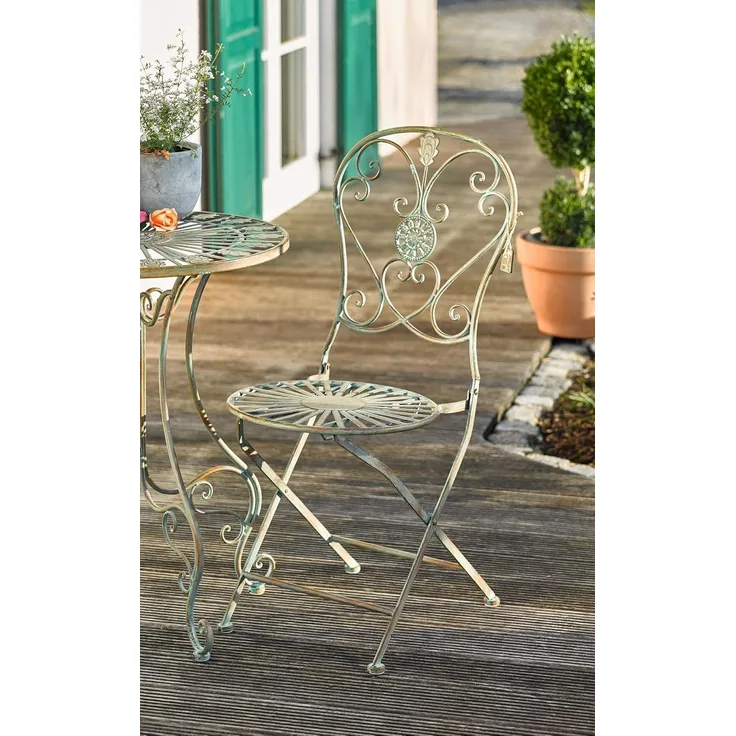 Metall Klappstuhl "Pfauenauge" im Antik Design, Gartenstuhl, Balkonstuhl