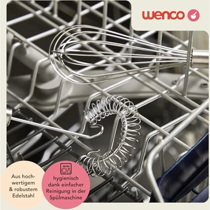 wenco Spiralbesen und Schneebesen zum Rühren, Mischen, Schlagen, Aufschäumen - 22cm aus Edelstahl – Spülmaschinengeeignet, Silber – Bild 7