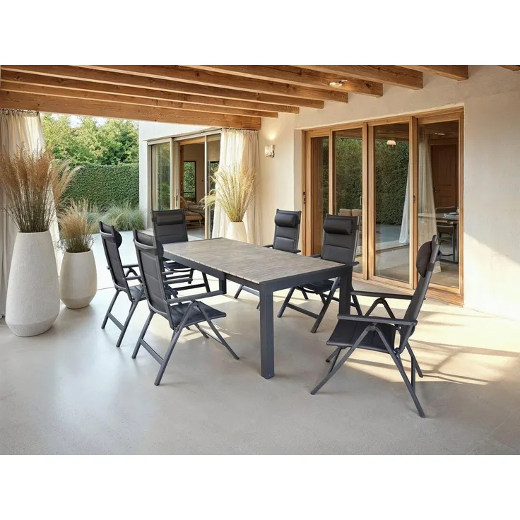 KONIFERA Garten-Essgruppe »Melbourne«, (Set, 7-tlg, 7-tlg. Tischgruppe), mit ausziehbarem Tisch 163 - 213cm und verstellbaren Stühlen