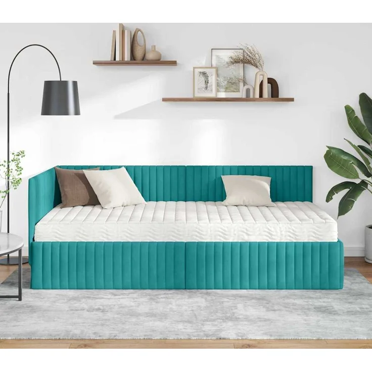 vidaXL Eckbettgestell mit Matratze mit Kopfteil 2 pcs Türkis Samt 3393826 – Bild 3