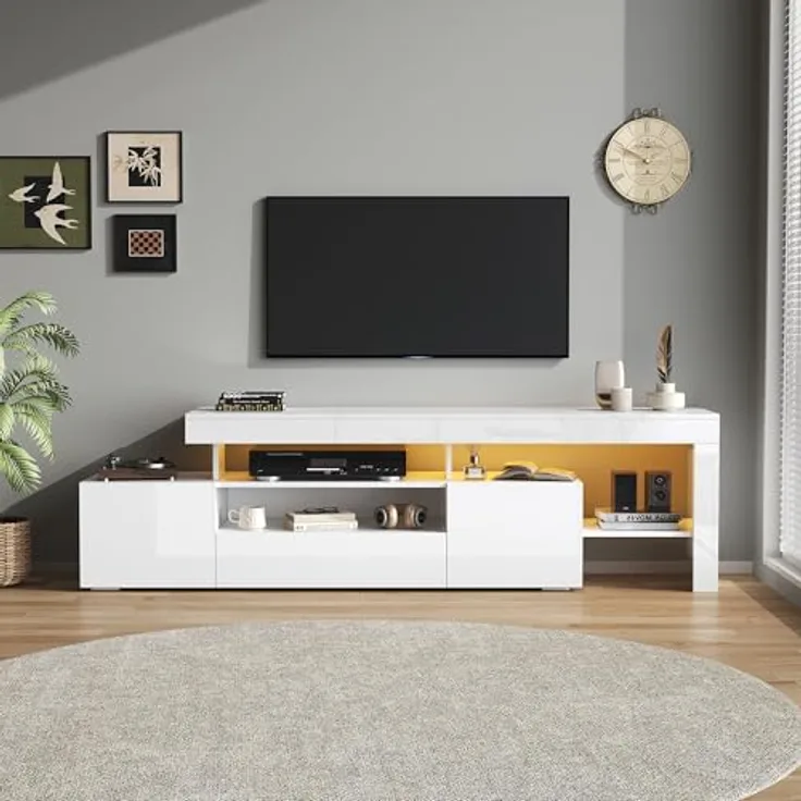 Ball & Cast TV Schrank (192×37×53cm) mit 3 Schränke, Fernseher Tisch Geeignet für Fernseher Um 85 Zoll, Bequeme Montage, Weiß