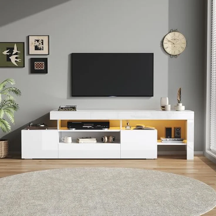 Ball & Cast TV Schrank (192×37×53cm) mit 3 Schränke, Fernseher Tisch Geeignet für Fernseher Um 85 Zoll, Bequeme Montage, Weiß – Bild 1