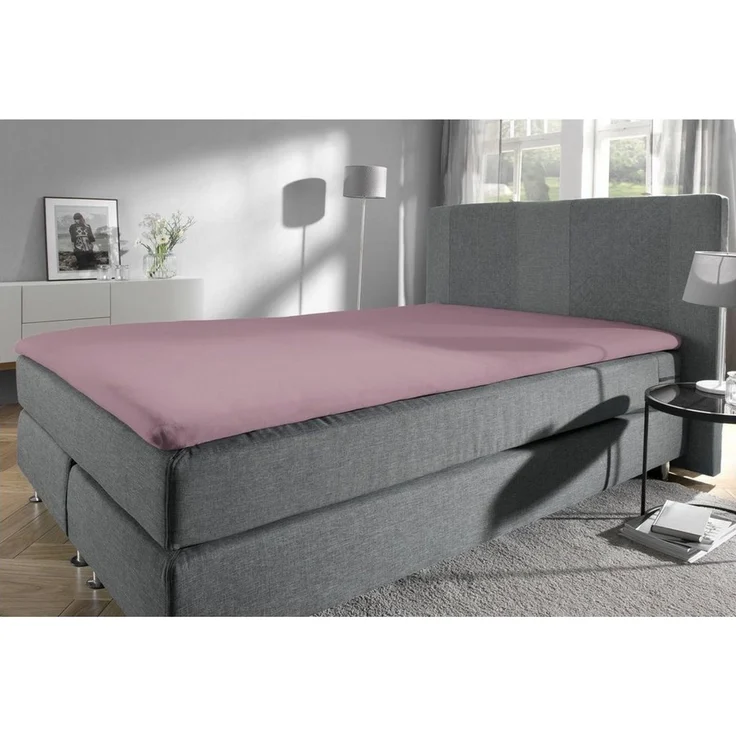 Erwin Müller 'Freising' Spannbettlaken, Gummizug: Rundumgummi, 1 Stück, Elasthan-Jersey-Stretch Uni, Mauve, Topper-Spannbettlaken - 90x190 cm - 100x220 cm – Bild 3