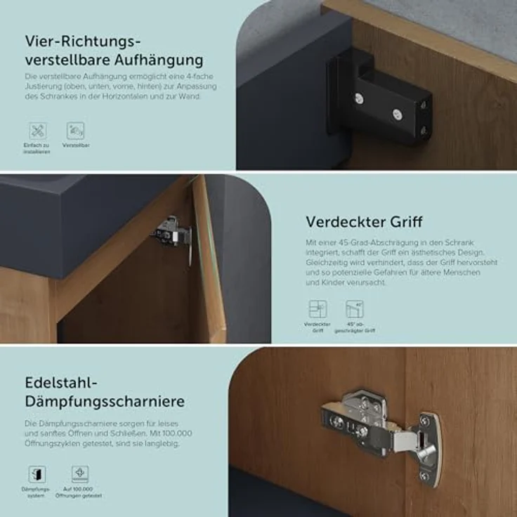 doporro Badmöbel-Set Badezimmerschrank Waschbeckenunterschrank Wandmontage Pisa02 – Bild 7