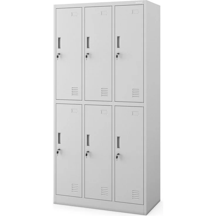 Jan Nowak Mehrzweckschrank Metall Kleiderspind 90 cm IGOR 6 Fächer abschließbar Stahl (Umkleideschrank BHP Arbeitsraum Fitness Kosmetik Sozialraum, 0,6 mm 185 x 90 x 45 cm Wandmontage Kleiderstange 10 kg 49 kg) Lüftungsschlitze Namensschildhalter Zylin... – Bild 1