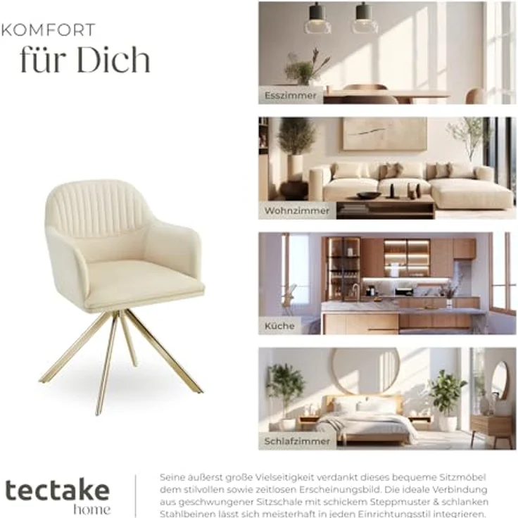 tectake Esszimmerstuhl Samt-Drehstuhl (1er Set, 1 St), gepolstert – Bild 8