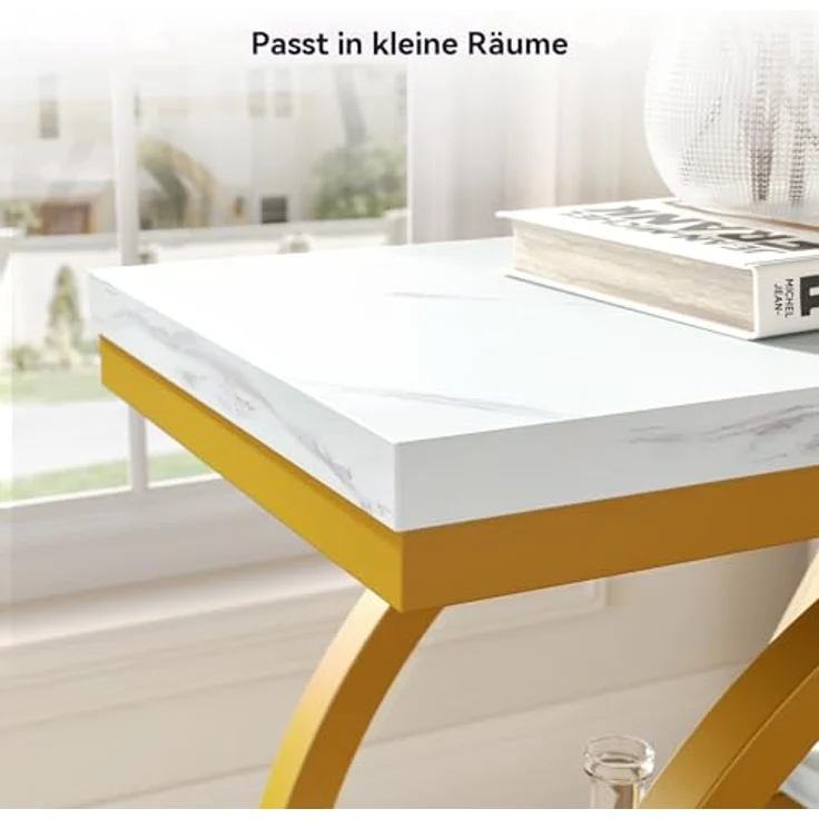 LITTLE TREE Beistelltisch, 4-stöckiger schmaler Beistelltisch aus Kunstmarmor mit großem Stauraum, moderner Nachttisch und Nachttisch für Wohnzimmer, Homeoffice, Schlafzimmer, Weiß und Gold – Bild 10