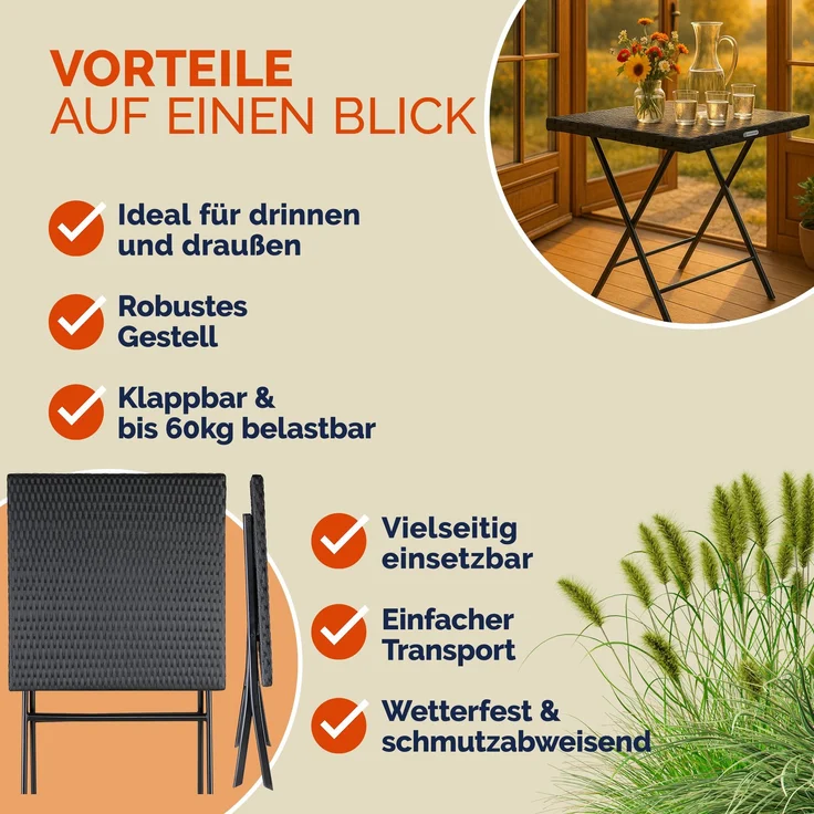 CASARIA® Gartentisch Wetterfest Polyrattan Creme – Bild 3