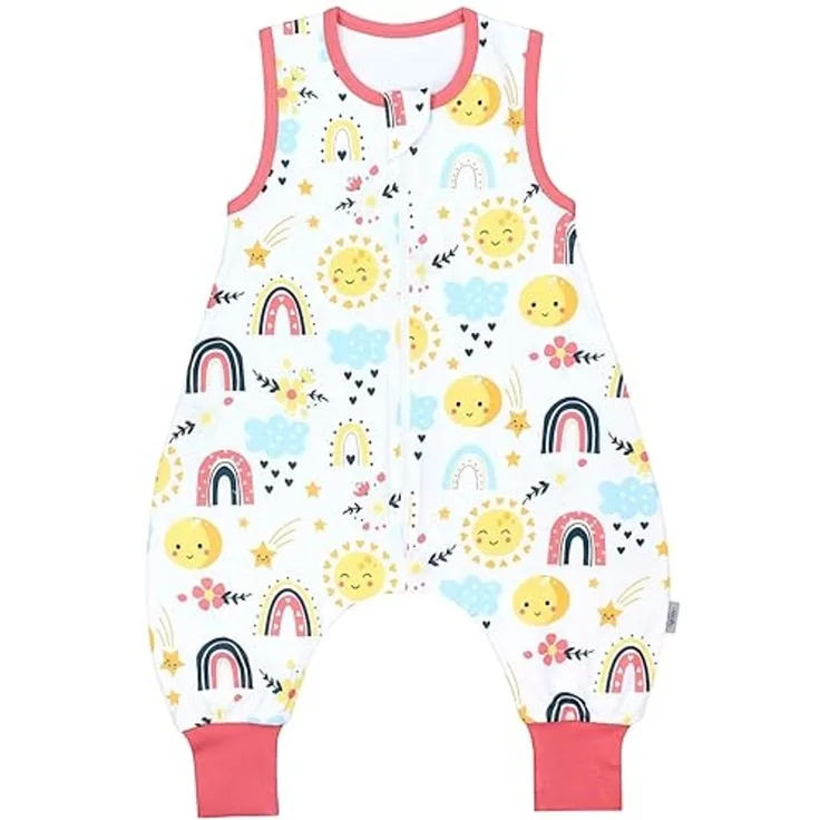 TupTam Sommerschlafsack Baby mit Füßen – Leichter Schlafsack Baby Sommer 0.5 TOG, Oeko-TEX, Farbe: Regenbogen Sonne Mond Blume Sternschnuppe, Größe: 80-86