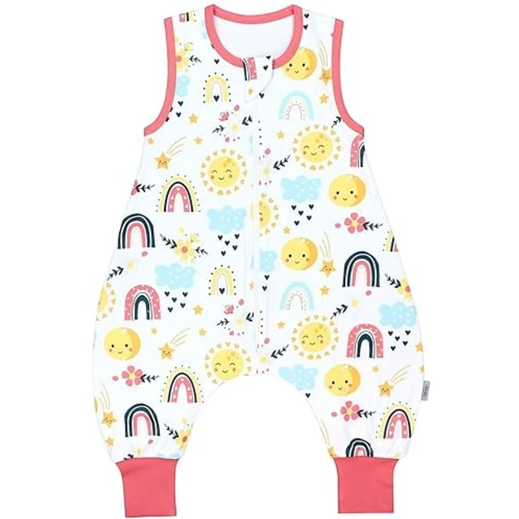 TupTam Sommerschlafsack Baby mit Füßen – Leichter Schlafsack Baby Sommer 0.5 TOG, Oeko-TEX, Farbe: Regenbogen Sonne Mond Blume Sternschnuppe, Größe: 80-86 – Bild 1