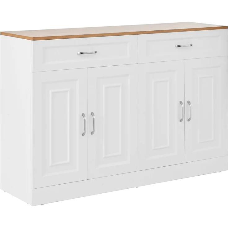 DESVIAE Sideboard mit 4 Türen und 2 Schubladen 120x80,5x35 cm Spanplatte Weiß – Bild 8