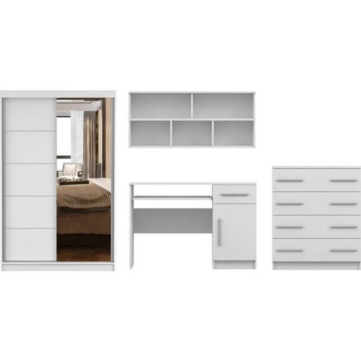 Deine Möbel 24 Jugendzimmer-Set TILL PLUS 05 Möbel Set in Weiß Matt oder Eiche Sonoma, (Set, 4-tlg, ideale Möbel für Kinder und Jugendliche), Modernes Set, Kleiderschrank, Schreibtisch, Kommode & Wandregal – Bild 4