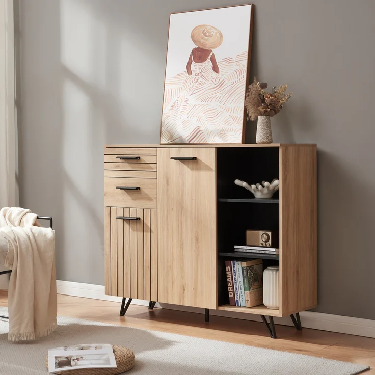 Sideboard Noppen 100x120x38 cm Eicheoptik [en. casa] – Bild 1