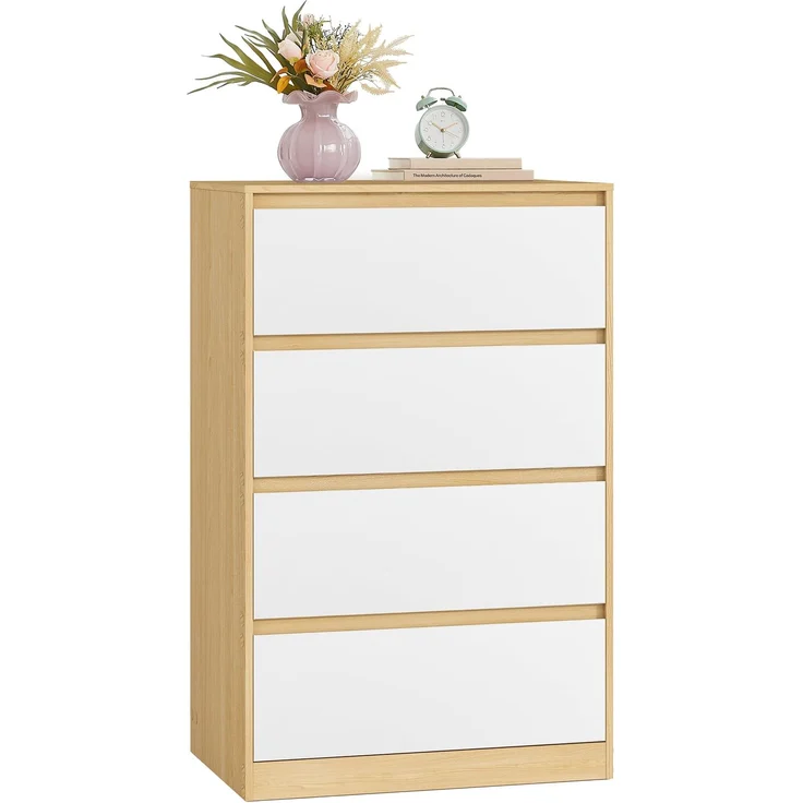 VASAGLE Kommode mit 4 Schubladen, Kommodenschrank, Schubladenschrank, Wäschekommode, für Schlafzimmer, 60,2 x 40,4 x 97,4 cm, Modern Kailyn Kollektion, Eichenbeige und Wolkenweiss LTS614YW01