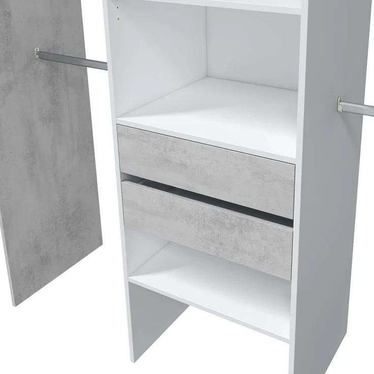 Habitdesign, offener Kleiderschrank mit 2 Schubladen – modernes Garderobensystem mit Kleiderstangen und Einlegeböden, in Artik weiß und Zementgrau, Maße: 179 x 202 x 50 cm (B x H x T), Modell Tidy – Bild 7