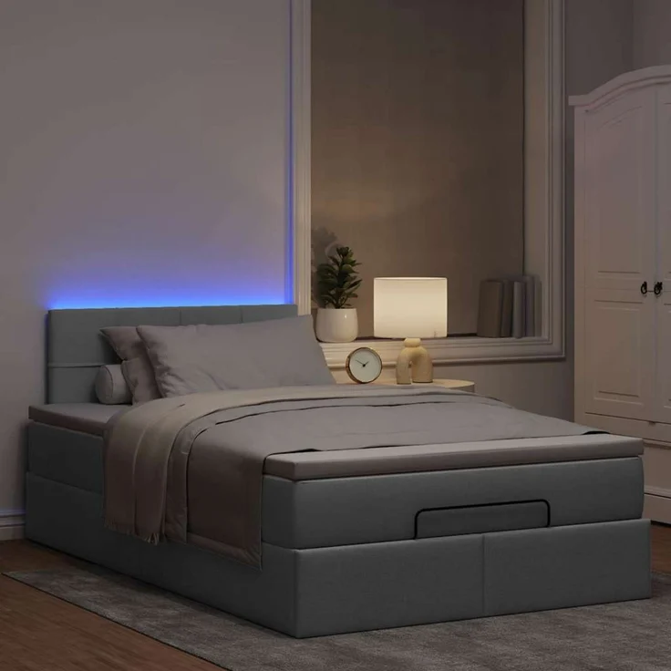 vidaXL Ottoman-Bett mit Matratze & LEDs Hellgrau 120x200 cm Stoff 3312298 – Bild 3