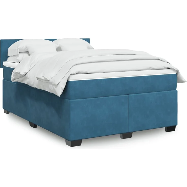 vidaXL Boxspringbett mit Matratze Blau 140x190 cm Samt 3288604 – Bild 1