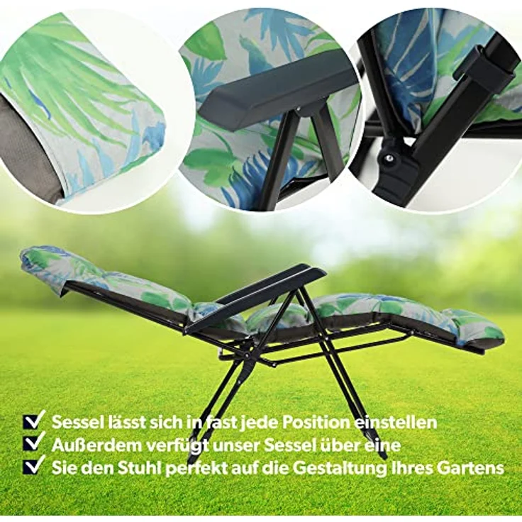 Kadax Gartenliegestuhl, Einstellbare Lehne, Grau-Grün, Metall, 58x152 cm, Gartenmöbel – Bild 5