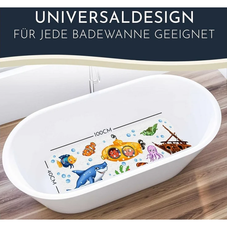 Homerella Badematte rutschfest Kinder - 100% BPA frei Inkl. 2 Haken zum Aufhängen 100x40cm, Antirutschmatte Badewanne Baby hautsensitiv & schimmelresistent, Badewannenmatte rutschfest & waschbar – Bild 2