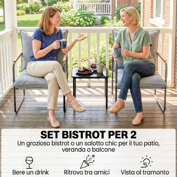 3-teiliges Bistrò-Set, Gartenmöbel aus Metall mit Kissen, Dunkelgrau – Bild 6