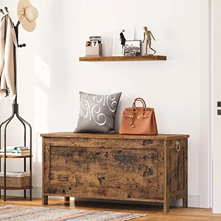 HOOBRO Truhen, Sitzbank mit Stauraum, Spielzeugtruhe mit Deckel, Schuhbank, Sitztruhe, Aufbewahrungstruhe, Robust, Sicherheitsscharniere, Schlafzimmer, Wohnzimmer, 100 cm, Dunkelbraun EBF100CW01 – Bild 3