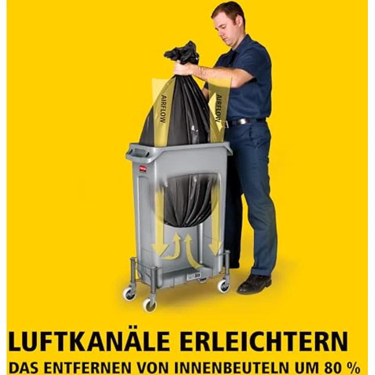 Rubbermaid Abfallbehälter Slim Jim mit Lüftungskanälen,blau zur Mülltrennung von Recycling-Abfällen, rechteckig, ohne Deckel, Fassungsvermögen: 87 Liter, versehen mit RecyclingLogo, strapazierfähiger Vollkunststoff, leichte Reinigung, Haltepunkte am Bo... – Bild 4