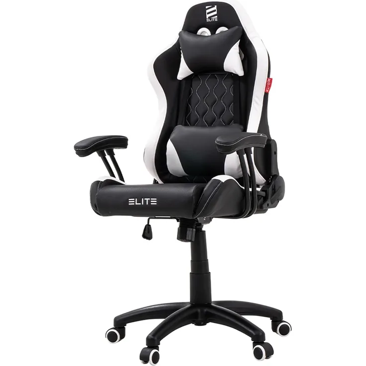 ELITE Pulse - Gaming Stuhl für Kinder - Kunstleder - Ergonomisch - Racer - Drehstuhl - Chair - Bürostuhl - Schreibtischstuhl - Gamer-Design (Schwarz/Weiß)