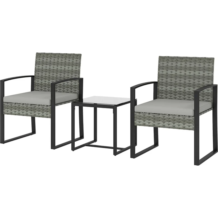 MELAYR, Rattan Bistroset, 3 teiliges Gartenmöbel-Set mit 2 Gartenstühlen, Couchtisch, 58 x 55 x 76 cm, Hellgrau – Bild 2