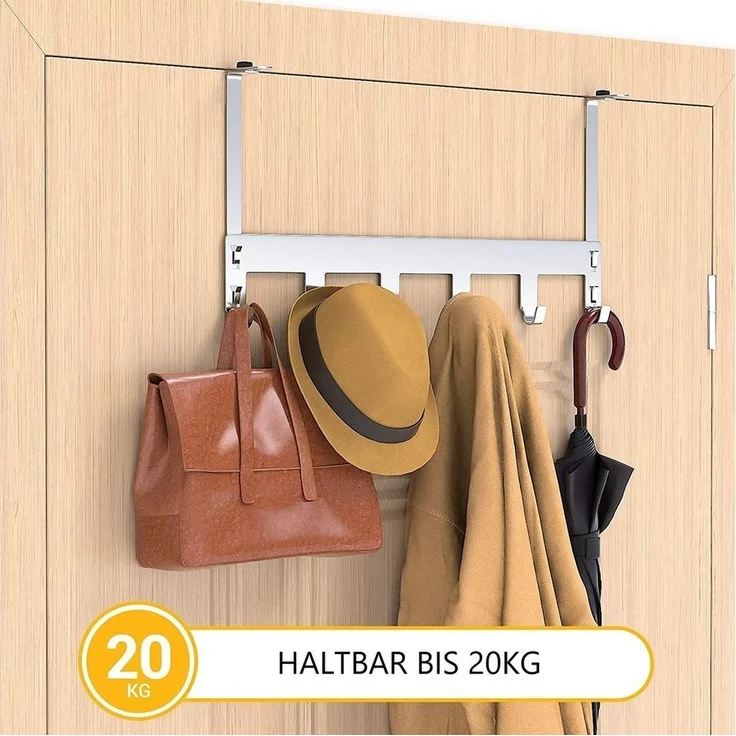Elegear Kleiderhaken /Türhaken Edelstahl zum aufhängen 40x22cm mit 6 Haken für Kleidung, Badzimmer, Wohnzimmer, Duschen, (1-St, 1), für Türen,Badezimmer,Schlafzimmer Kleiderhaken mit 6 Haken – Bild 3