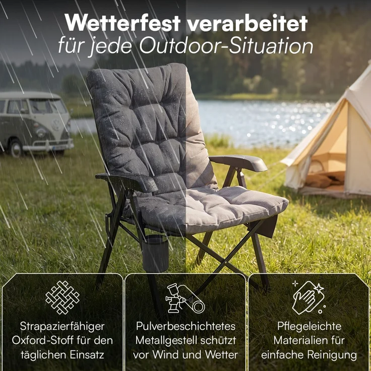 STEELSØN 'Hoggar' Campingstuhl faltbar mit Seitentasche und Getränkehalter, grau, bis 150 kg, gepolsterter Campingstuhl – Bild 7