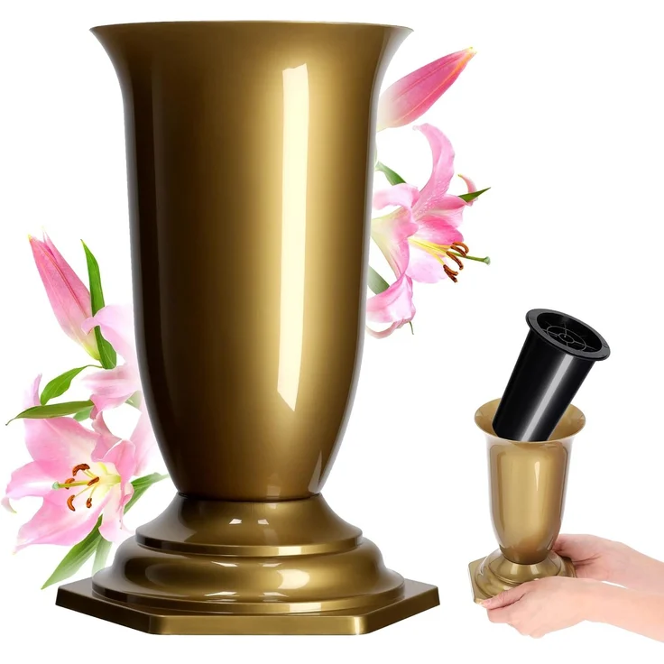 KADAX Vase, Fläschchen für Friedhofsgrab, goldener Grabstein, 23 cm – Bild 1