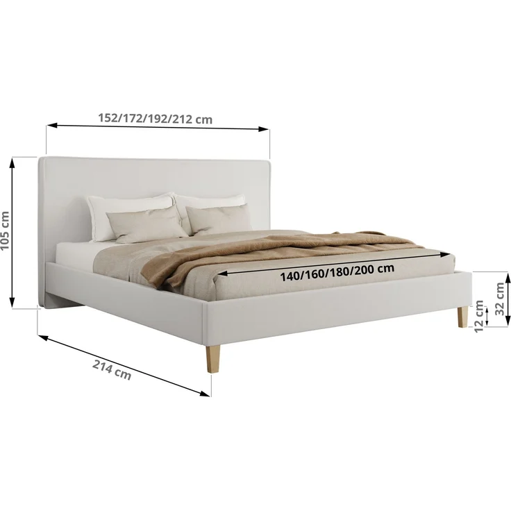 Design Polsterbett LUMARO CLASSIC 180x200 cm mit Lattenrost & 12cm hohen Füßen, Doppelbett mit Kopfteil, Konfigurierbar, Multipocket Matratze - Weiß Kunstleder - ELORI LUX – Bild 4