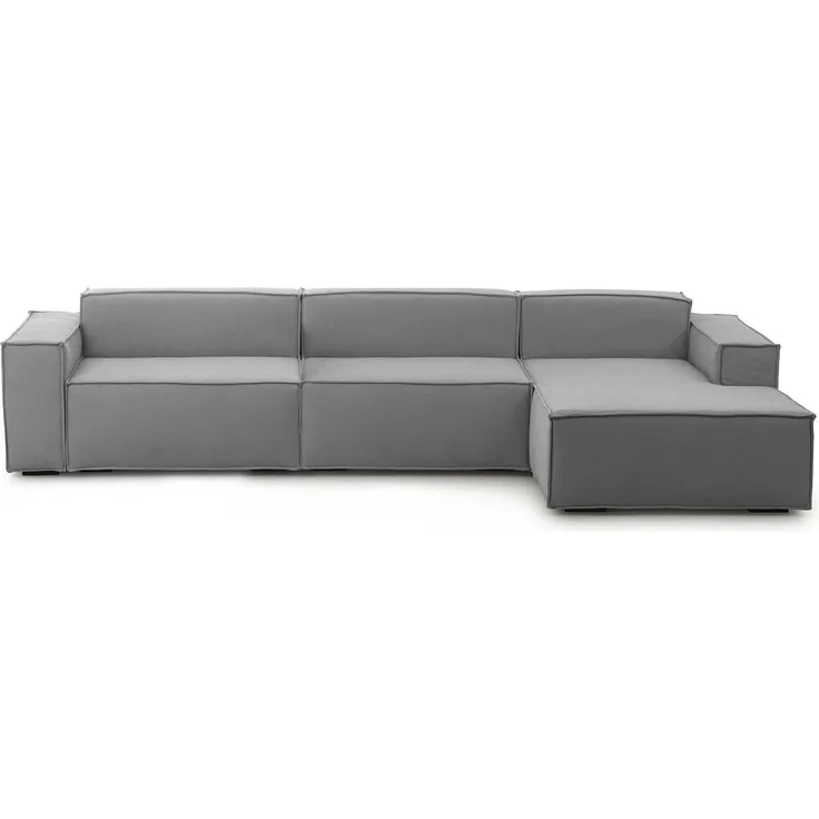 Dmora Sofa mit Halbinsel Asvaldo, modulares 4-Sitzer-Sofa mit rechter Halbinsel, Stoffsofa, 100 % Made in Italy, 340 x 170 x 70 cm, Grau