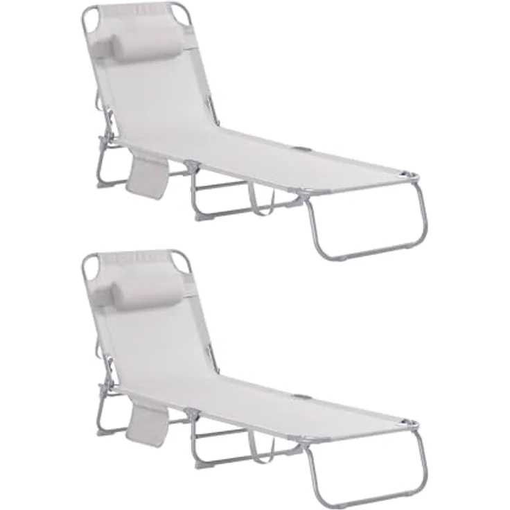 SoBuy OGS35-MIx2, 2-er Set Gartenliege klappbar aus Stahl, beige, belastbar bis 110 kg, für Garten, Balkon und Strand