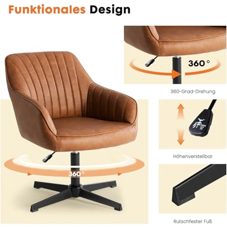 Sweetcrispy Esszimmerstühle, Küchenstuhl Drehbar & Höhenverstellbar - Leder Sessel Esstisch mit Armlehne, 360° Drehstuhl Esszimmer in Braun, 2 Stück – Bild 7