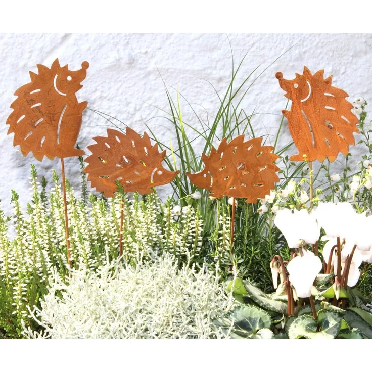 LB H&F Lilienburg Teichfigur 4er SET Gartenstecker Herbstdeko Herbststecker Deko Herbst Garten, (Metall Stecker Blumenkasten Igelstecker Beetstecker), Gartendeko Igel Dekofigur Rostfigur Figur Rostigel rostig Rost