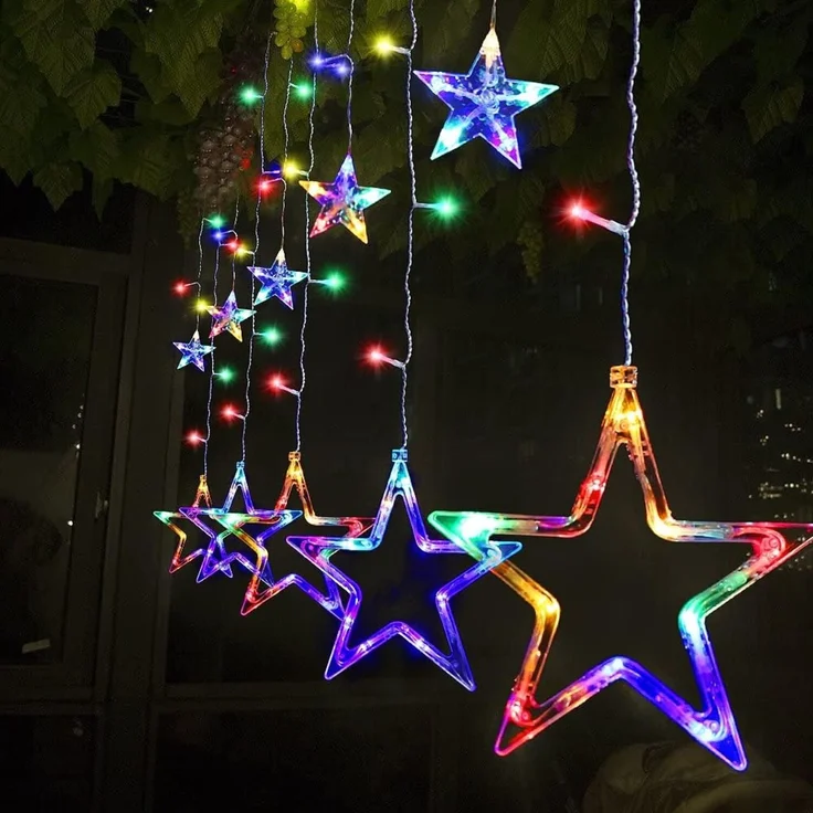 SALCAR 2m x 1m LED Lichtervorhang Fenster Weihnachten, 12er Sterne Lichterkette Innen Außen, Fensterbeleuchtung Hängend mit 8 Modi und Memory-Funktion, Bunt – Bild 1