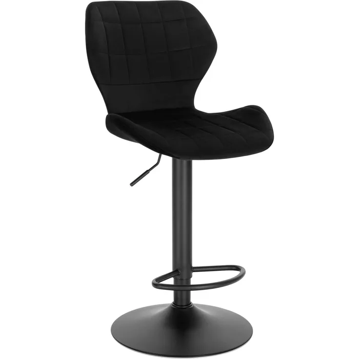 WOLTU Barhocker 1er Set höhenverstellbarer Hocker 60-82 cm 360° Drehstuhl mit Rückenlehne Fußstütze Barstuhl aus Samt Metall Stehhocker Schwarz BH324sz-1