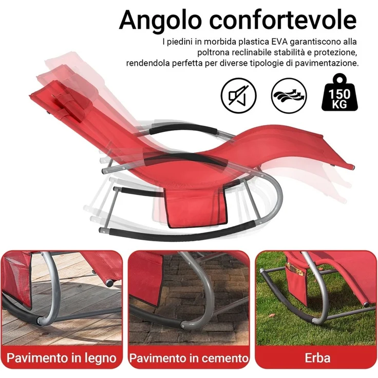 SoBuy OGS28-Rx2 Schaukelstuhl Garten 2er Set, Textilgewebe, Lackiert, Rot, 150 x 87 x 63 cm – Bild 5