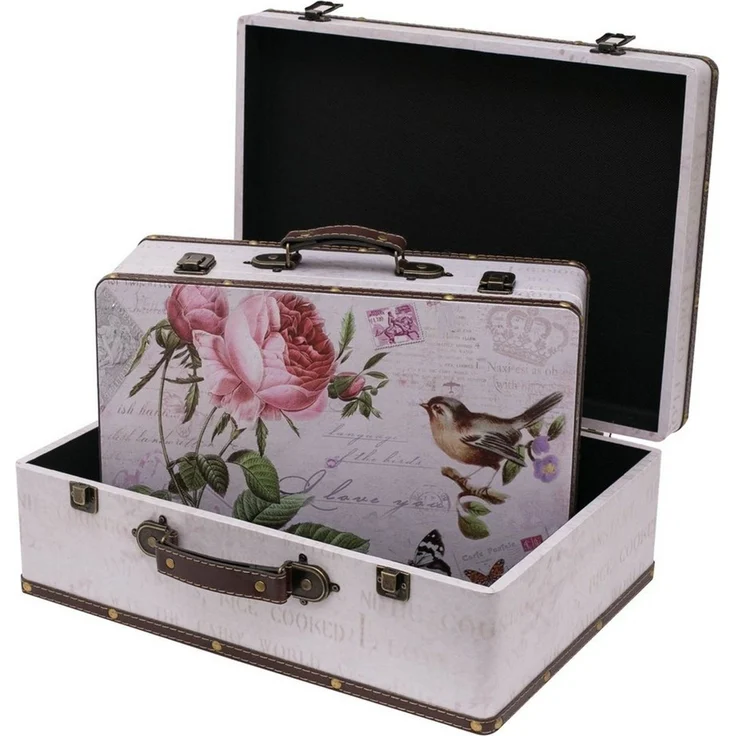 HMF Aufbewahrungsbox Handgefertigter Vintage Koffer aus Holz, Deko Koffer (2 St, versch. Größen), Geschenkkoffer im Rosen Design – Bild 3