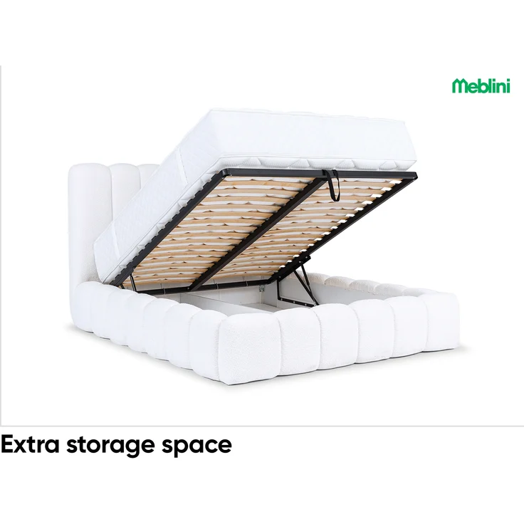 MEBLINI Polsterbett 200x200 mit Lattenrost mit Matratze - CARLOS - Grau Boucle - Bubble Bett - Cloud Bett - Marshmallow Bed - Kopfteil Bett mit Stauraum – Bild 5