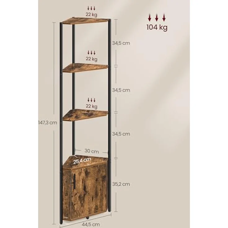 VASAGLE Eckregal mit Stauraum, Standregal, Aufbewahrungsregal mit 5 Ebenen, Regal, für Wohnzimmer, Schlafzimmer, Küche, Badezimmer, vintagebraun-tintenschwarz LBC580K01 – Bild 4