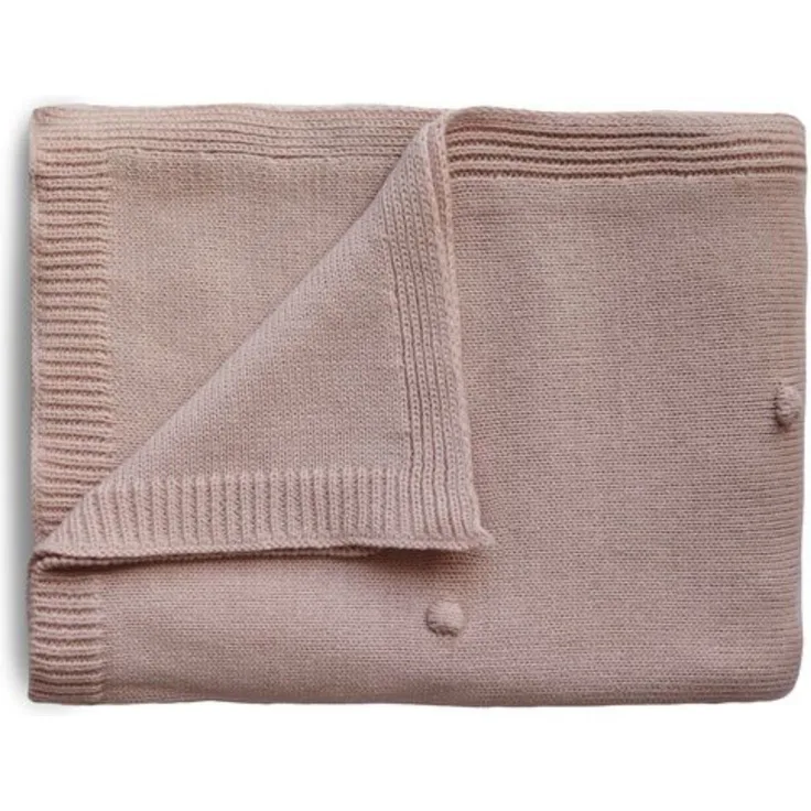 mushie Gestrickte Decke für Baby & Kinder | Decke auf 80x100 cm & 100% Bio-Baumwolle | Vielseitig & Perfekt für jedes Wetter (Textured Dots Blush)
