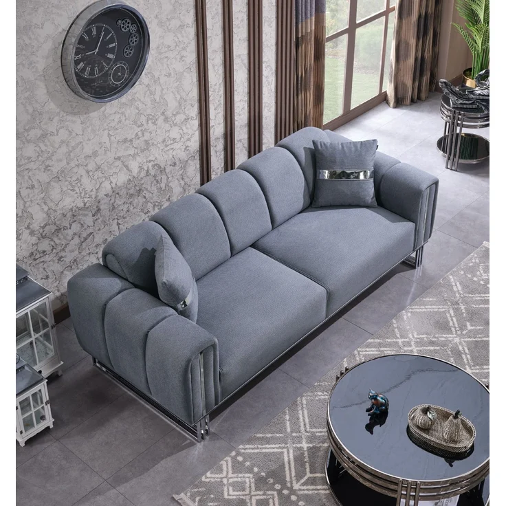 Sitzgruppe/Sofa Set - Wohnzimmergarnitur "Rosetta" 3+3+1-Grau – Bild 3