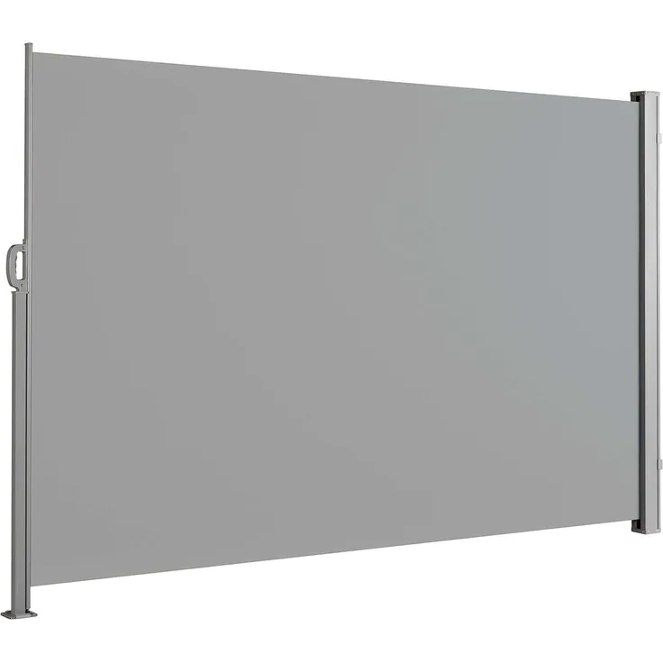 KARAT ALU Seitenmarkise - 200x350cm - Hellgrau - ausziehbare Markise - blickdichter Sichtschutz & Windschutz für Garten Balkon & Terrasse, Seitenrollo mit Wandhalterung