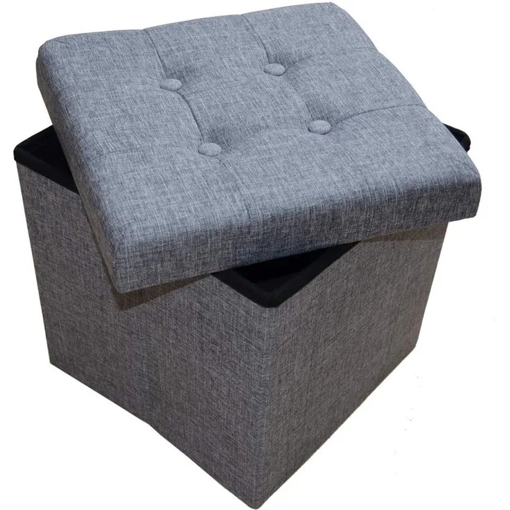 Style home Sitzhocker Sitzbank mit Stauraum, Faltbare Sitztruhe Fußbank Aufbewahrungsbox Polsterhocker, belastbar bis 300kg, Leinen, 38 * 38 * 38 cm (Grau)