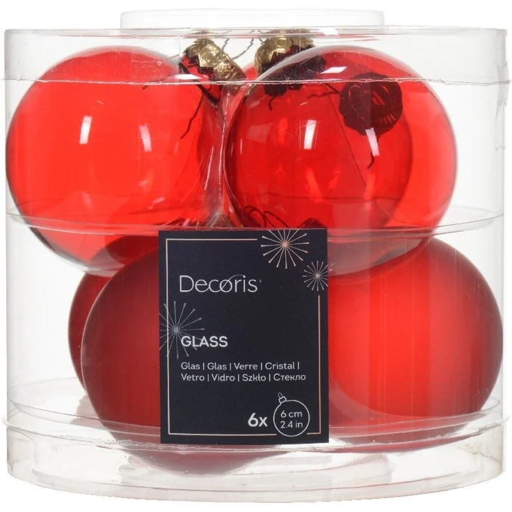 Kaemingk Weihnachtsbaumkugel, Weihnachtskugeln Glas 6cm x 6 Stück - Weihnachtsrot transparent – Bild 1