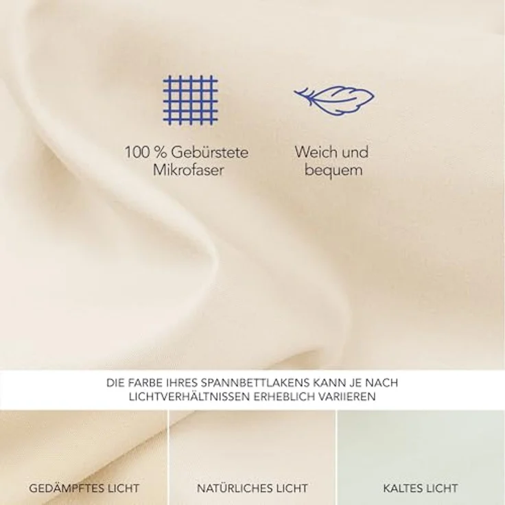 Dreamzie Spannbettlaken 120x200 cm - Hoher Steg bis 35 cm - 100% Mikrofaser - Beige - Schadstoffgeprüft (Oeko TEX), Bettlaken mit Gummizug – Bild 4